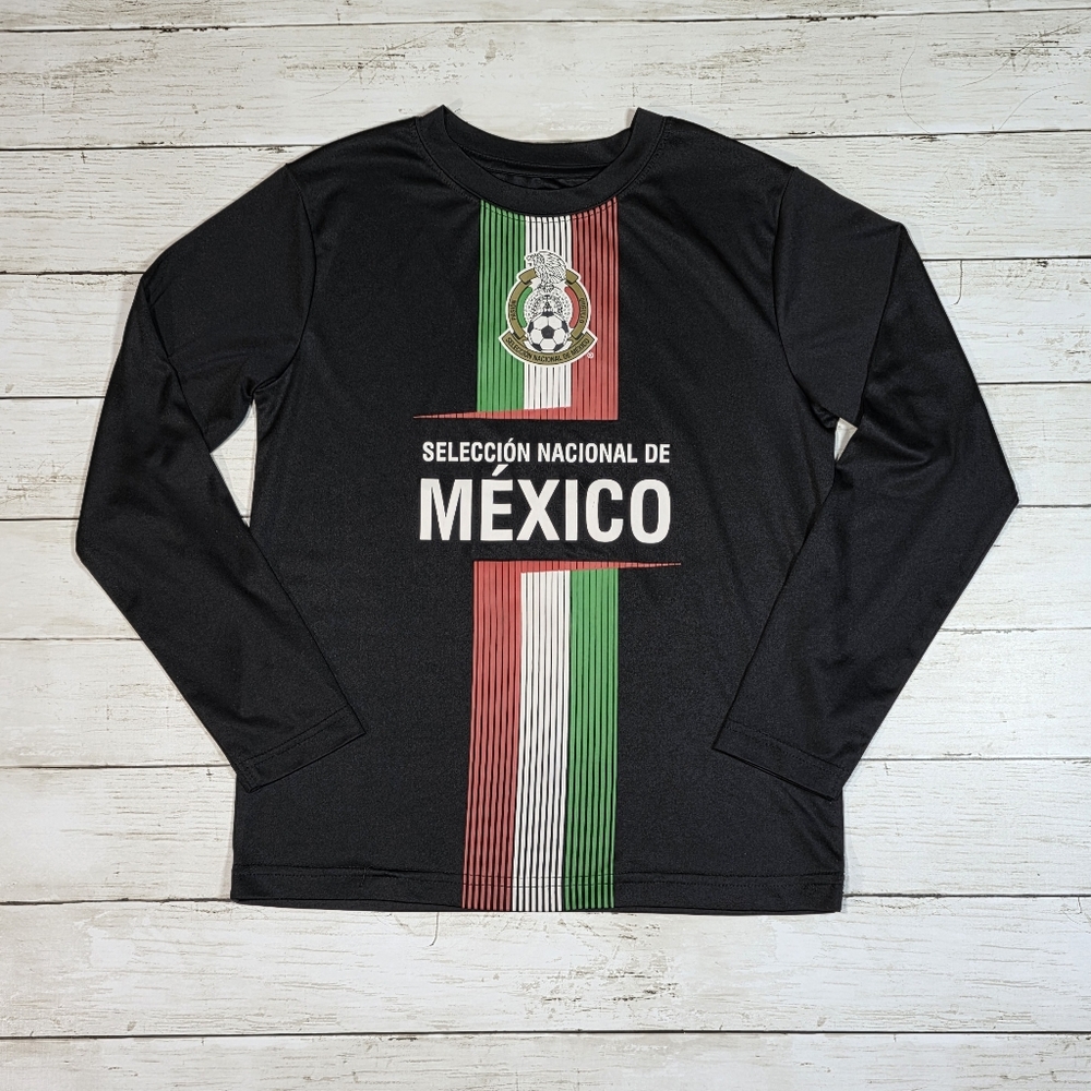 Selección Nacional De México Boys Long Sleeve Soccer Shirt, Black/Green/Red, Med